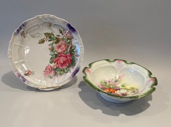 Vintage Lusterware Floral Bowl & Vintage German Lusterware Floral Platter