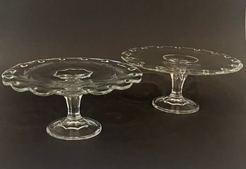Two Vintage Glass Pedestal Cake Plates With A Teardrop Pattern, One With Etched Sheaths Of Wheat