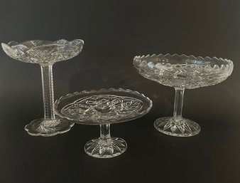 Three Early American Pressed Glass Stemmed Compotes