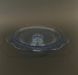 Blue Depression Glass Footed Cake Stand