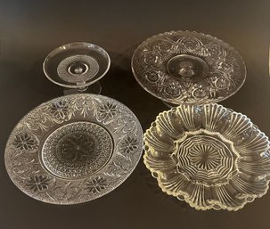 Group Of Early American Pressed Glass Dishes And Footed Stands