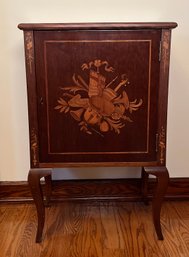Vintage Marquetry Inlaid Music Cabinet, C. Early-mid 20th Century