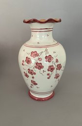 Hand Painted Ceramic Vase With Ruffled Mouth And Floral Decoration, Taormina, Italy