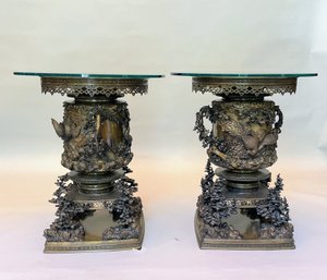 A Pair Of 19th Century Japanese Bronze Vases Signed By Momose Shigesato, Meiji Period - RET TO LIVING RM