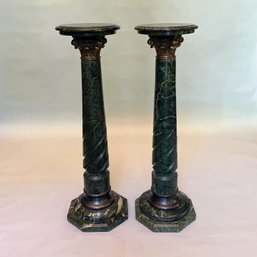 Pair Of Green Marble Pedestals Or Plant Stands In The Classical Style, Modern