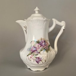 Unmarked Transferware Coffee Pot With Floral Decoration