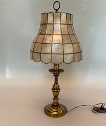 Brass Candle Lamp With Round Shell Shade, Modern
