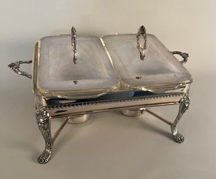 Silver Plate Chafing Dishes Fitted With Two Fire King Dishes And Two Lids, Each 1qt