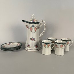 Vintage Takito Chocolate Pot With Four Cups And Saucers, Japan