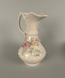 Belleek Pitcher With Applied Floral Decoration