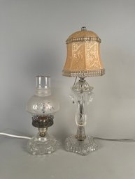 Two Clear Glass Boudoir Or Table Lamps