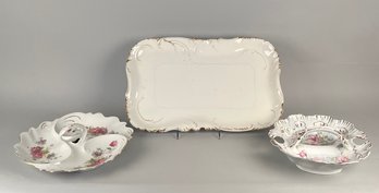 Haviland, Limoges Platter With Victoria Carlsbad, Austria Divided Bowl And Another Triple Divided Server