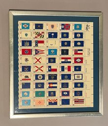 Framed Sheet Of 1976 13-cent US Stamps Bicentennial State Flags