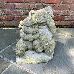 Cement Garden Sculpture Of Two Pigs, Modern