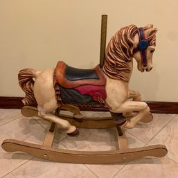 Wooden Painted Carousel Horse Mounted As A Child's Rocking Horse