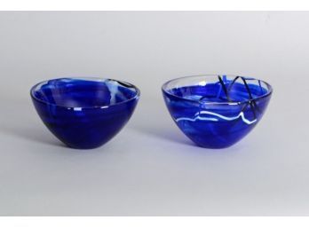 Two Kosta Boda Cobalt Blue Bowls
