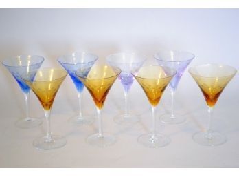 Set Of Eight Colored Glass Martini Glasses