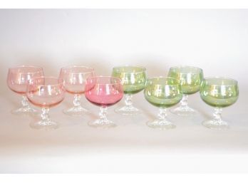 Set Of Eight Sundae Or Dessert Glasses In Iridescent Green And Pink