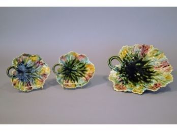 Majolica Oak Leaf Platter With Two Small Leaf Dishes