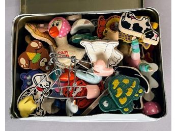 Box Of Vintage Magnets And Pins