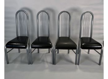 Set Of Four Metal And Leatherette Dining Chairs, Circa 1980