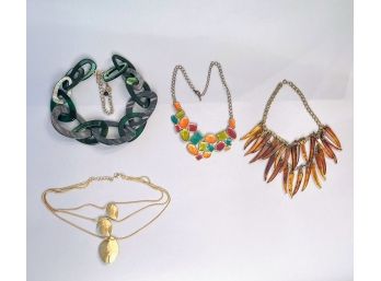 Group Of Four Boho Chic Statement Necklaces And Chokers
