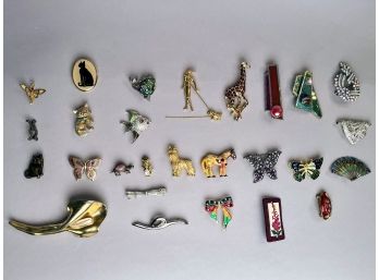 Group Of 27 Animal-Themed And Abstract Costume Jewelry Pins