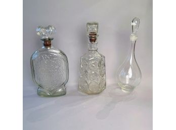 Three Glass Decanter Bottles Including 1950's Melrose And Schenley