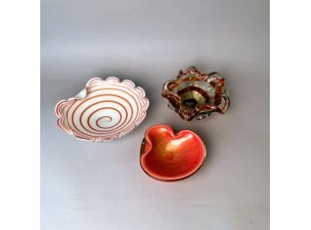 Three Murano Glass Ash Trays In Orange, 1950-1960