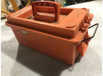 Orange Plastic Ammo Case With Hole Saws And Other Tools ( Bits, Spikes)