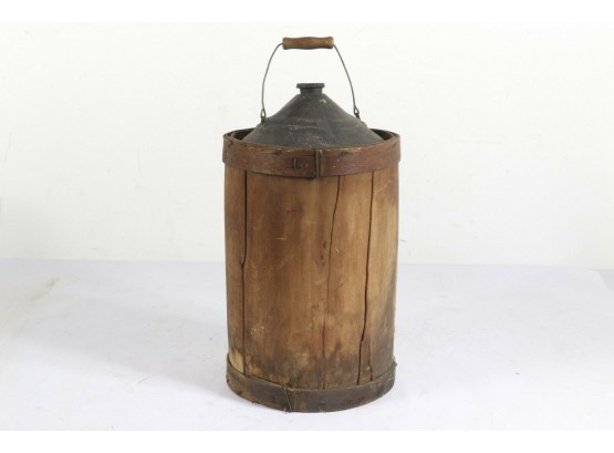 Vintage Cone Top Wood Wrapped Metal Oil Can