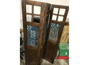Beautiful Vintage Wood And Cast Iron Three Panel Privacy Screen