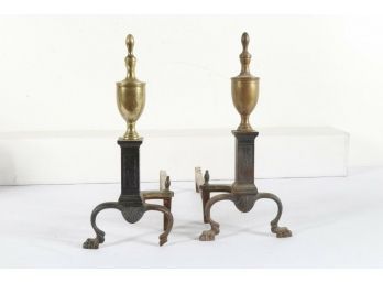 Vintage Andirons - Brass And Ornate Cast Iron