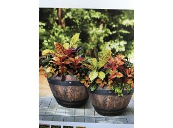 Two 22.5in Woodford Barrel Planters-new
