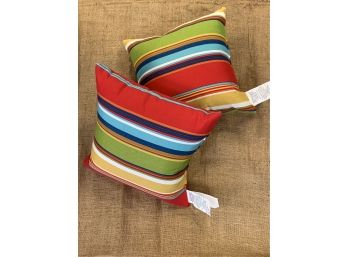 Indoor Outdoor Striped Throw Pillow - Qty 2 Cushions - New - 13x13x7'