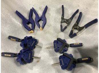Irwin Clamps  - 4 Corner Clamps And 2 Metal 3' Spring And Two Plastic Spring