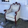 Elegant Carved And Upholstered Vintage Side Chair - White/Cream Colored Upholstery