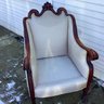 Elegant Carved And Upholstered Vintage Side Chair - White/Cream Colored Upholstery