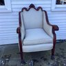 Elegant Carved And Upholstered Vintage Side Chair - White/Cream Colored Fabric
