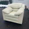White Leather Chair And With Matching Ottoman