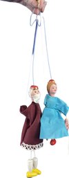 Vintage King & Queen Marionette Puppets - Fabric Costumes - Wooden & Composition Bodies - Hand Painted