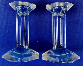 Vintage Lenox Crystal Candle Holders - Ovation Double Pillar Pattern - Octagonal Rim & Base