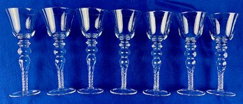 Vintage Crystal Wine Goblets - Oversized Scale With Detailed Stem - Set Of Seven - 10 Inches Tall