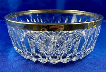 Crystal Serving Bowl With Silver Plated Rim - Signed 'England'