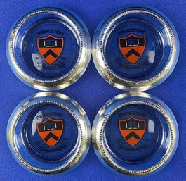 Four Vintage Sterling Silver & Glass Coasters With Princeton Logo