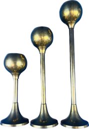 Vintage Brass Graduated Candle Holders - Mid Century Design