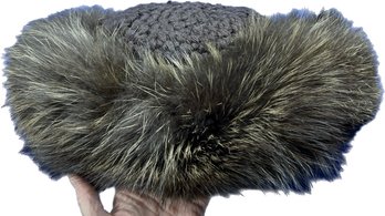 Vintage Fur & Brown Knit Hat - Signed 'Rivera'