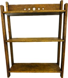 Vintage Arts & Crafts Style Oak Shelf - Great Open Cut Circular Details - Wonderful Piece With Great Patina