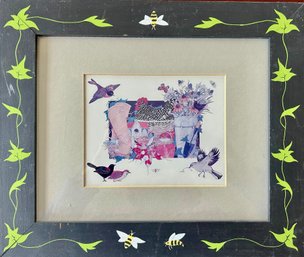 Bird Print With Hand Painted Bees & Leaves Frame - Signed 'Mary Lake Thompson, LTD - Oroville, CA'