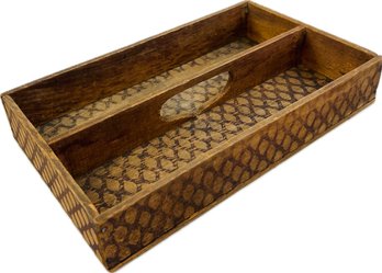 Vintage Wooden Cutlery Tray With Detailed Lattice Design